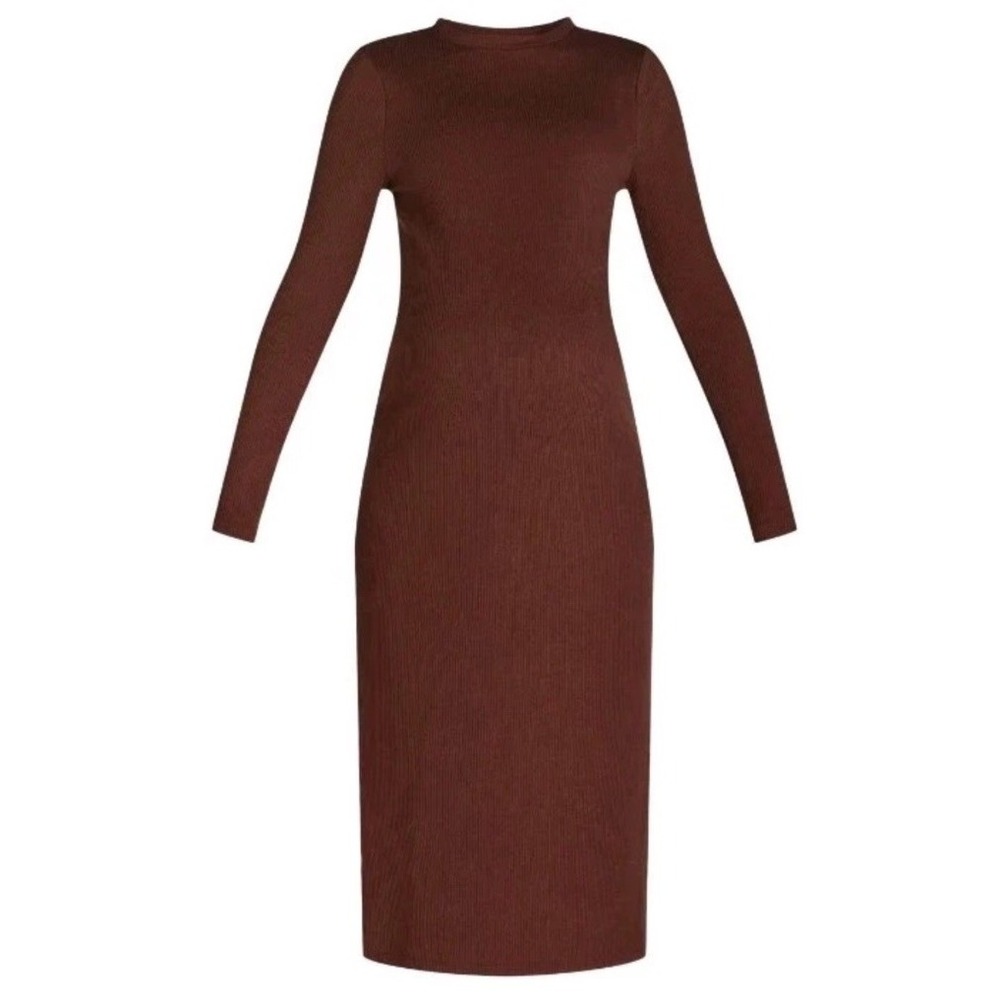 Maternity Dress Womens XL Brown Time And Tru  Ribbed Knit Long Sleeve Midi